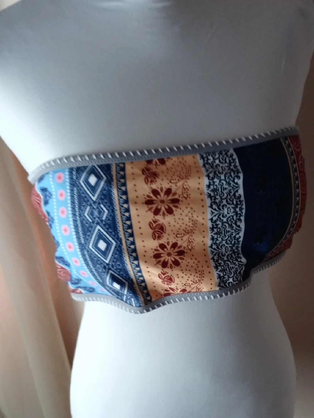 NWT Zaful Multicolor Boho Stripe Bandeau Bikini - Blue, Red, Orange, Cream